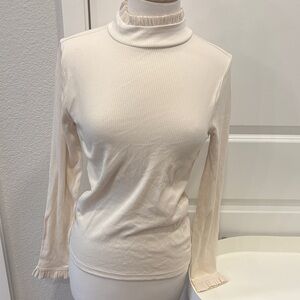 NWT J. Crew Cream Long Sleeve Ruffle Turtleneck Top